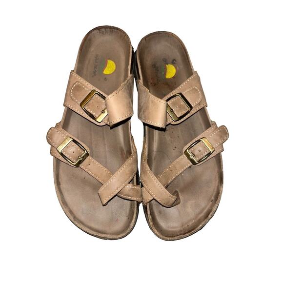 Maui Island Tan Slip On Buckle Sandals Women 6M Walk Comfort Beach Vacation - Picture 3 of 11